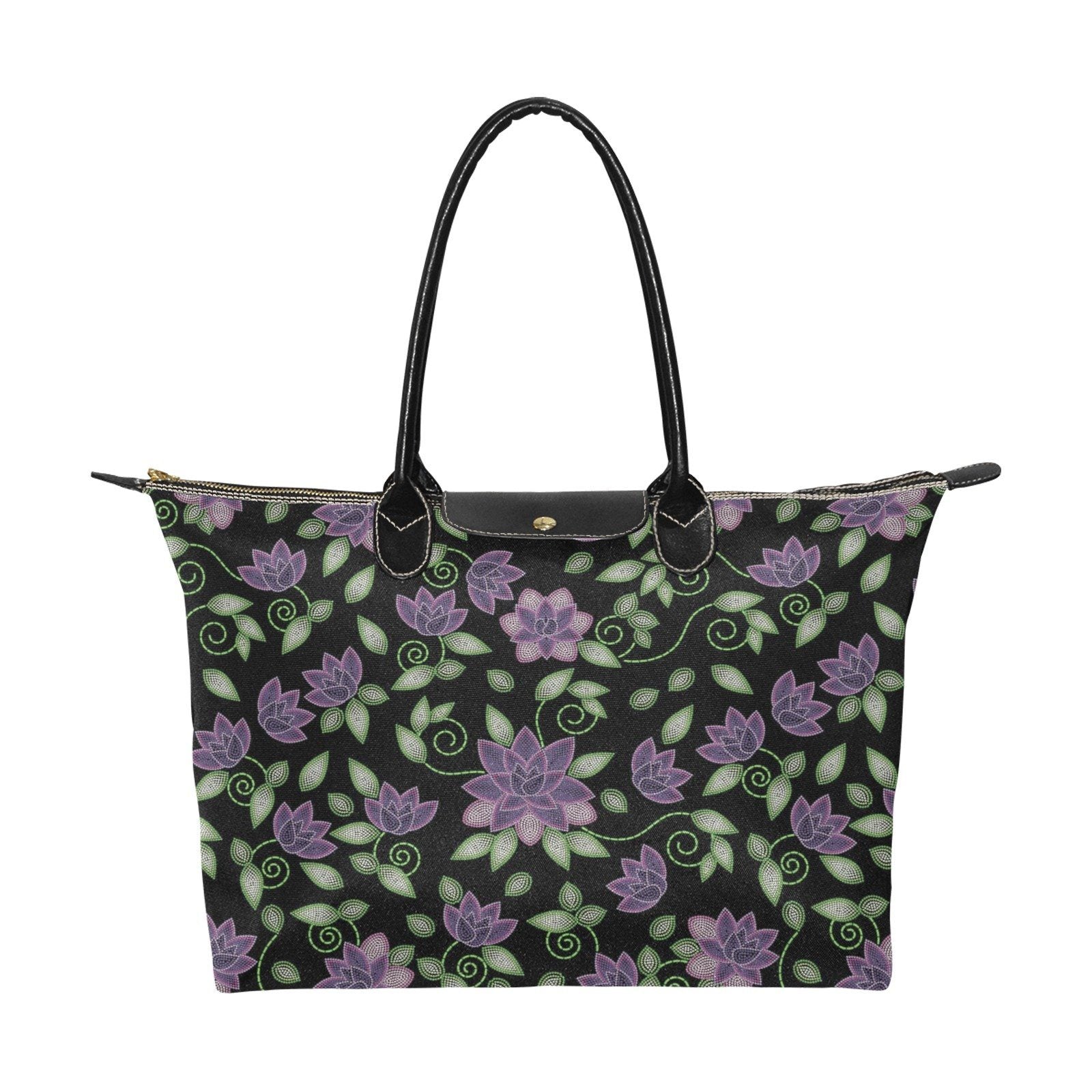Purple Beaded Rose Single-Shoulder Lady Handbag (Model 1714) bag e-joyer 