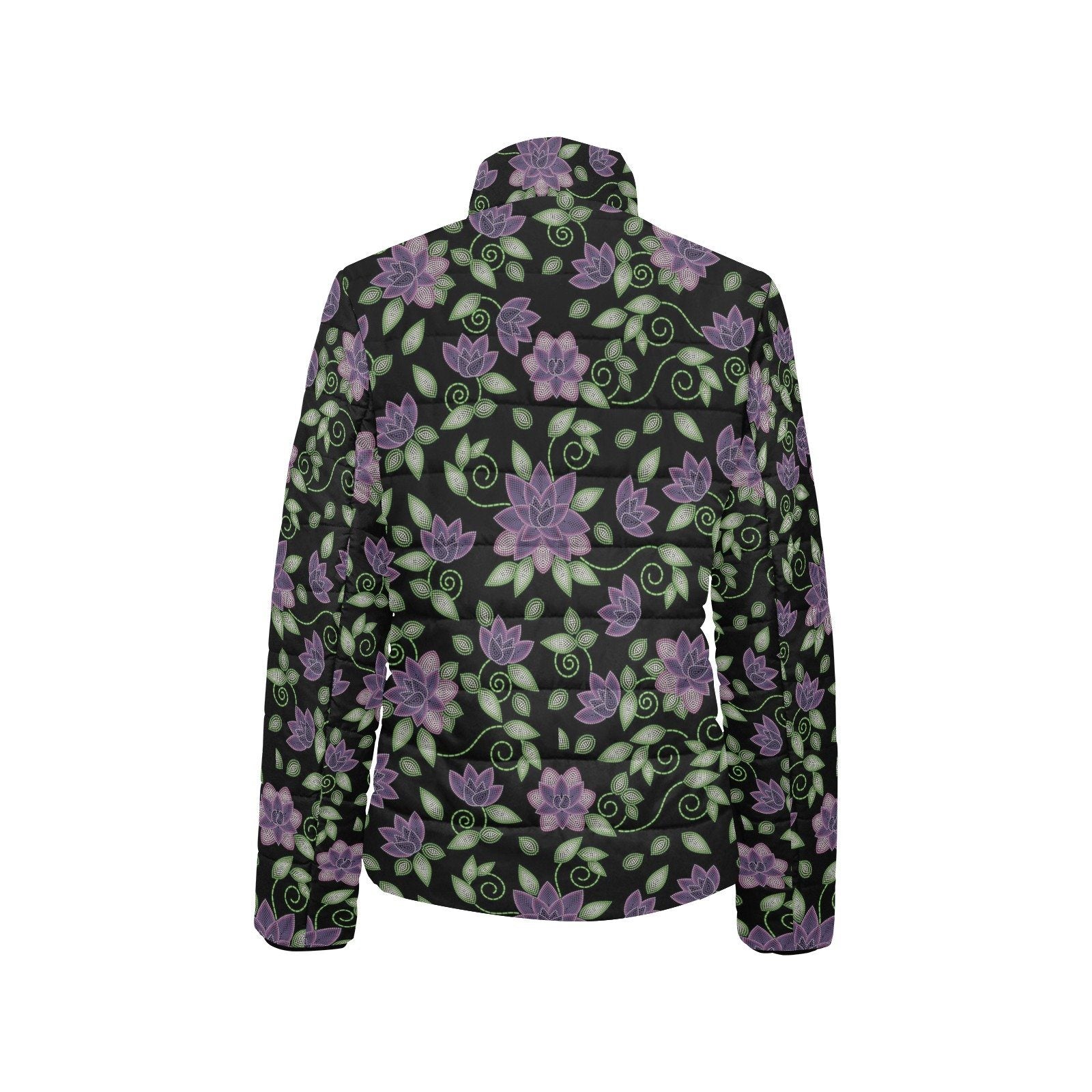 Purple Beaded Rose Women's Stand Collar Padded Jacket (Model H41) jacket e-joyer 