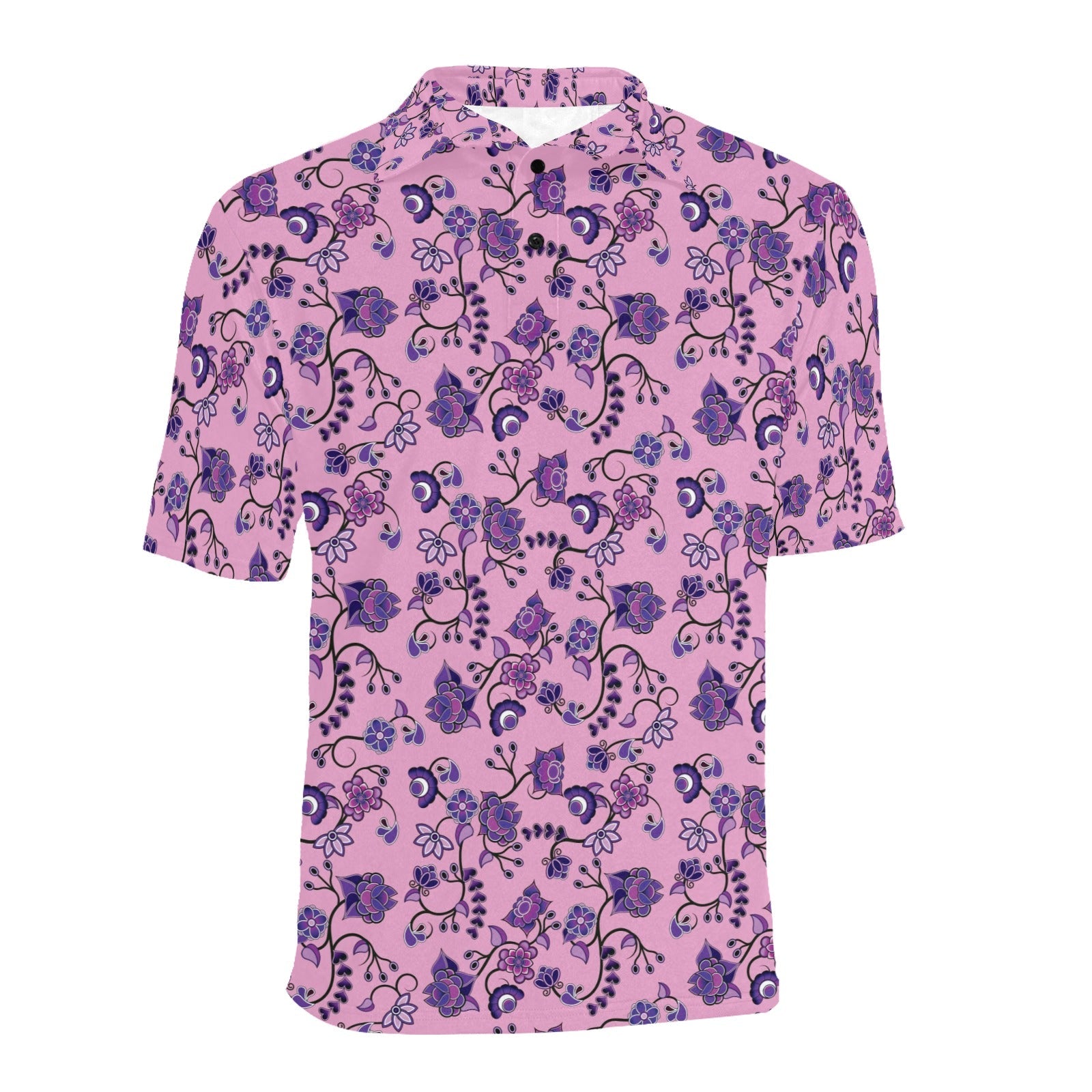 Purple Floral Amour Men's All Over Print Polo Shirt (Model T55) Men's Polo Shirt (Model T55) e-joyer 