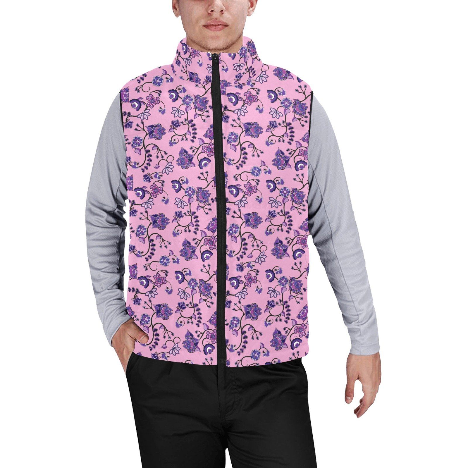 Purple Floral Amour Men's Padded Vest Jacket (Model H44) Men's Padded Vest Jacket (H44) e-joyer 
