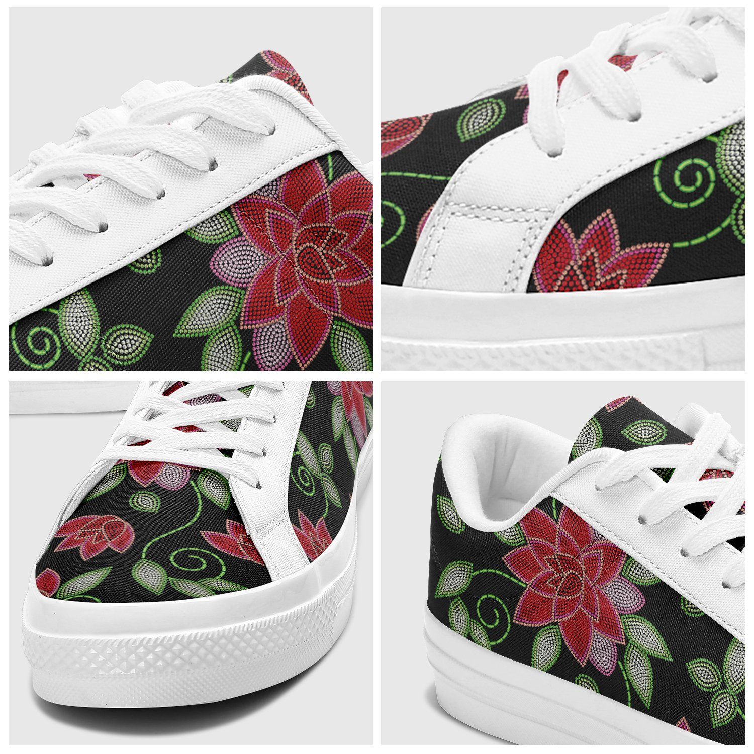 Red Beaded Rose Aapisi Low Top Canvas Shoes White Sole aapisi Herman 