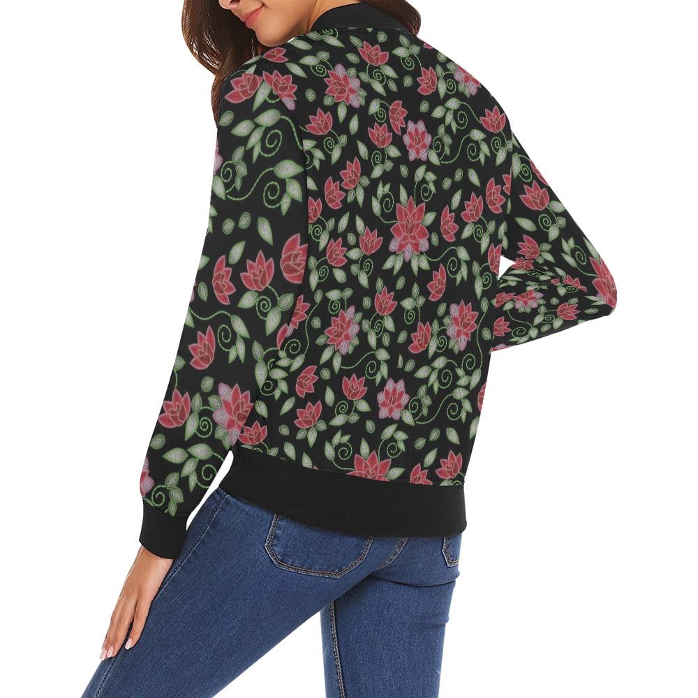 Red Beaded Rose All Over Print Bomber Jacket for Women (Model H19) All Over Print Bomber Jacket for Women (H19) e-joyer 