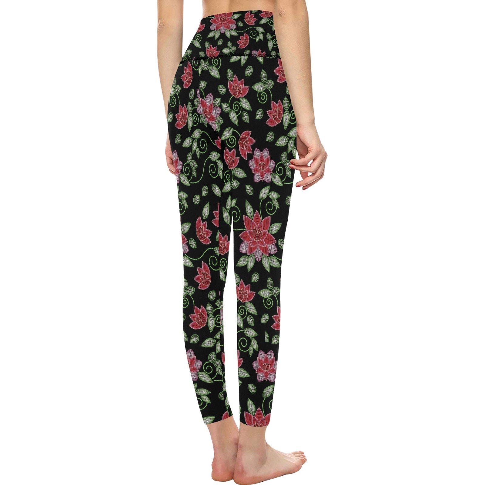 Red Beaded Rose All Over Print High-Waisted Leggings (Model L36) High-Waisted Leggings (L36) e-joyer 