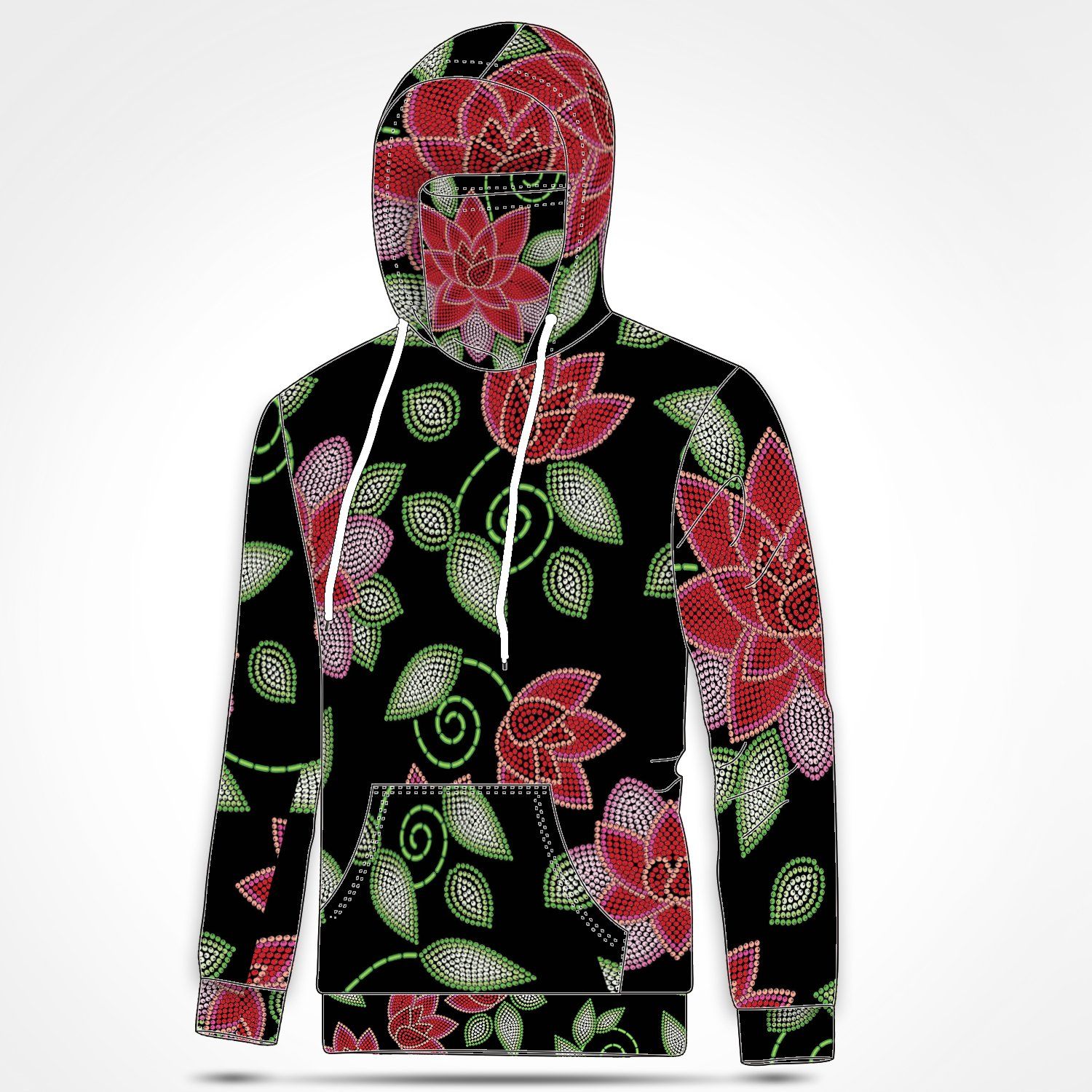 Red Beaded Rose Hoodie with Face Cover 49 Dzine 