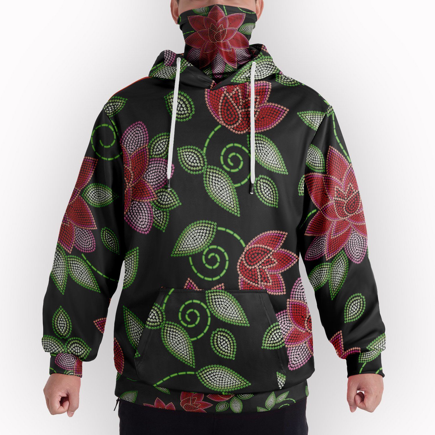 Red Beaded Rose Hoodie with Face Cover 49 Dzine 