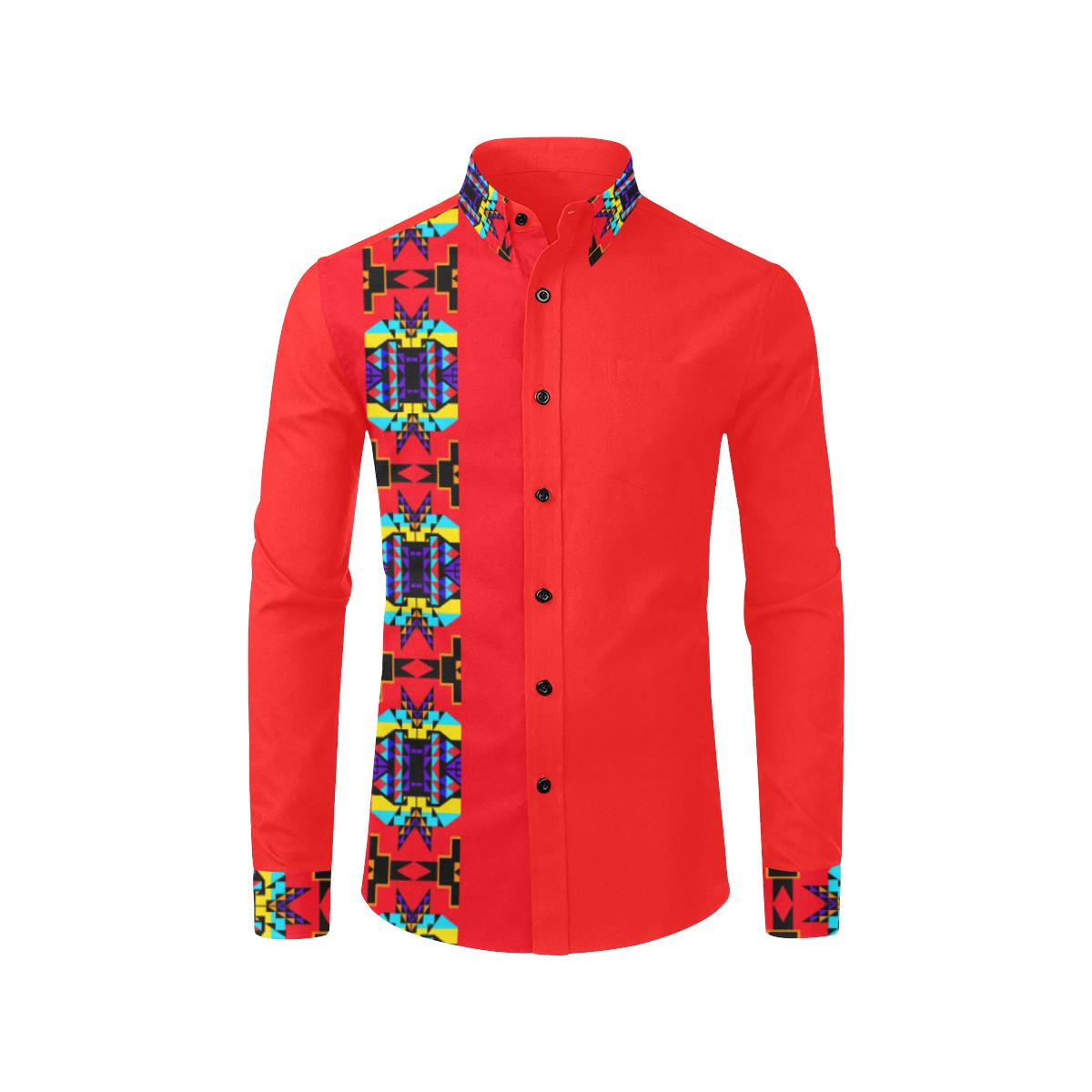 Red Blanket Strip II Men's All Over Print Casual Dress Shirt (Model T61) Men's Dress Shirt (T61) e-joyer 
