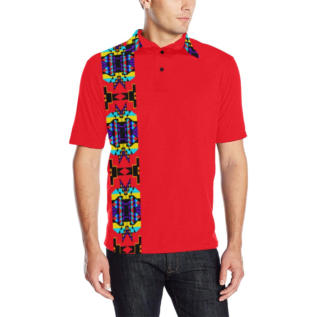 Red Blanket Strip Men's All Over Print Polo Shirt (Model T55) Men's Polo Shirt (Model T55) e-joyer 
