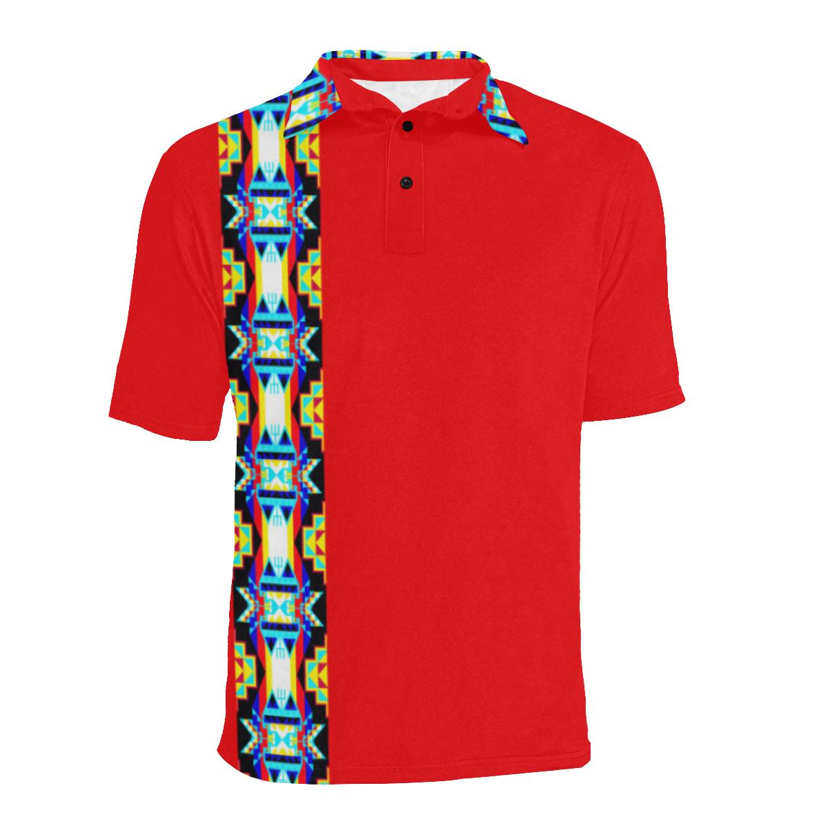 Red Blanket Strip Men's All Over Print Polo Shirt (Model T55) Men's Polo Shirt (Model T55) e-joyer 