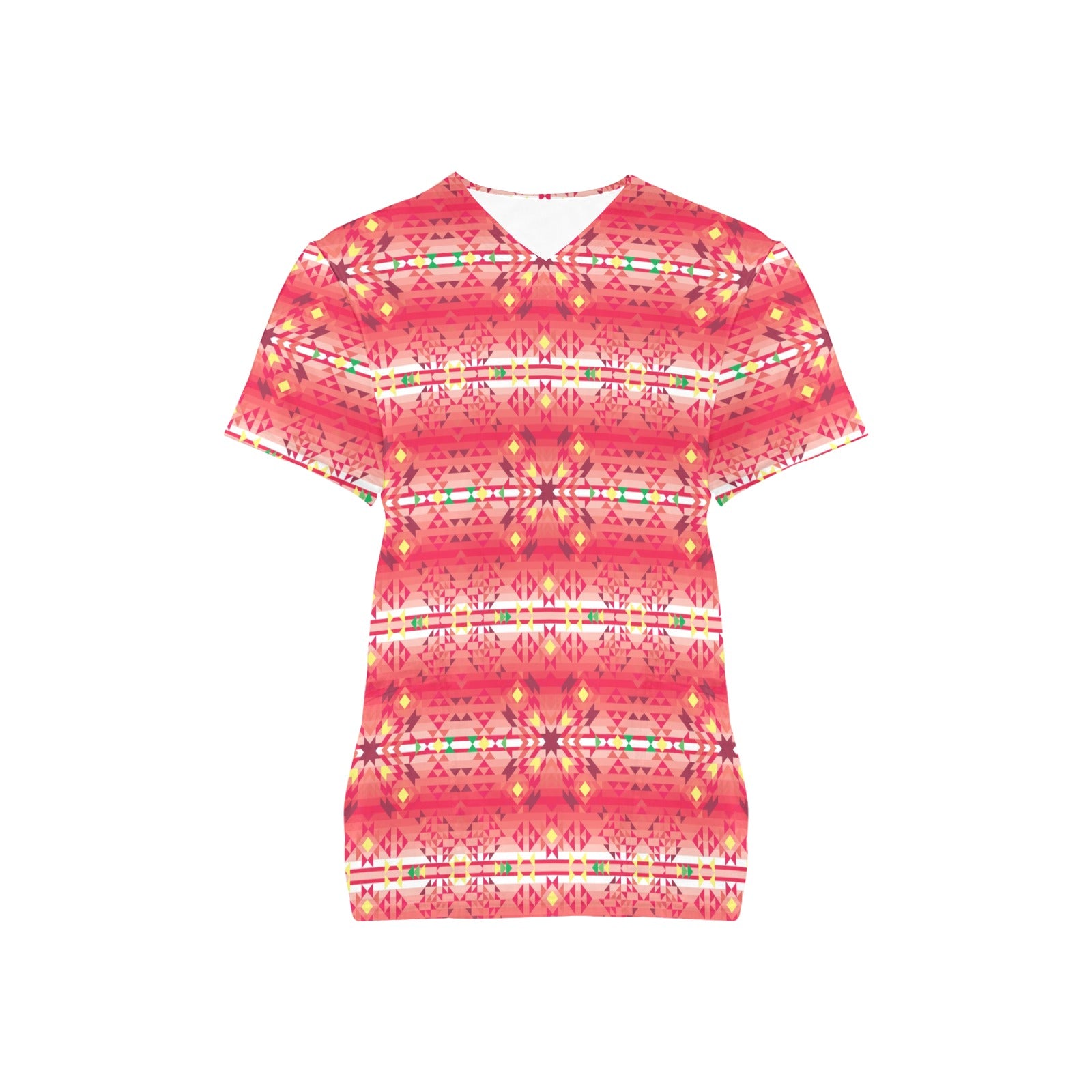 Red Pink Star All Over Print Scrub Top Scrub Top e-joyer 