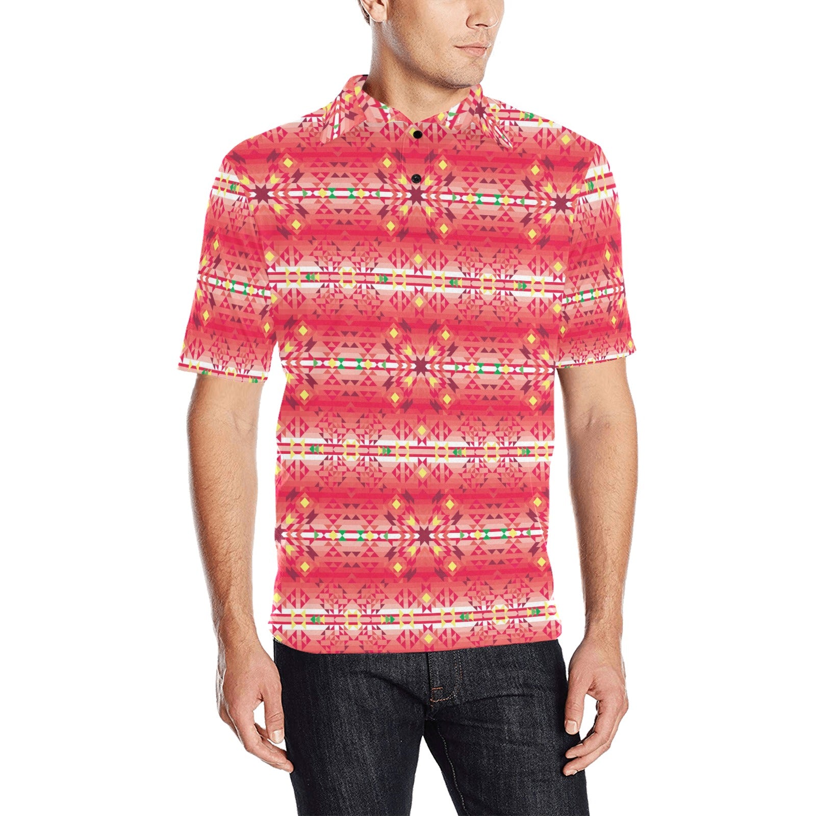 Red Pink Star Men's All Over Print Polo Shirt (Model T55) Men's Polo Shirt (Model T55) e-joyer 