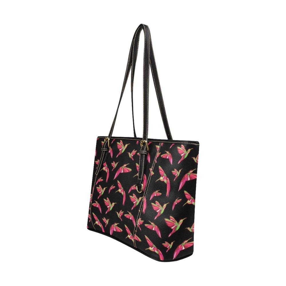 Red Swift Colourful Black Leather Tote Bag/Large (Model 1640) Leather Tote Bag (1640) e-joyer 