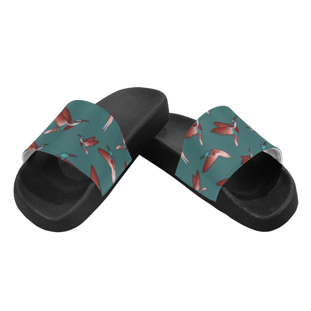 Red Swift Turquoise Men's Slide Sandals (Model 057) Men's Slide Sandals (057) e-joyer 