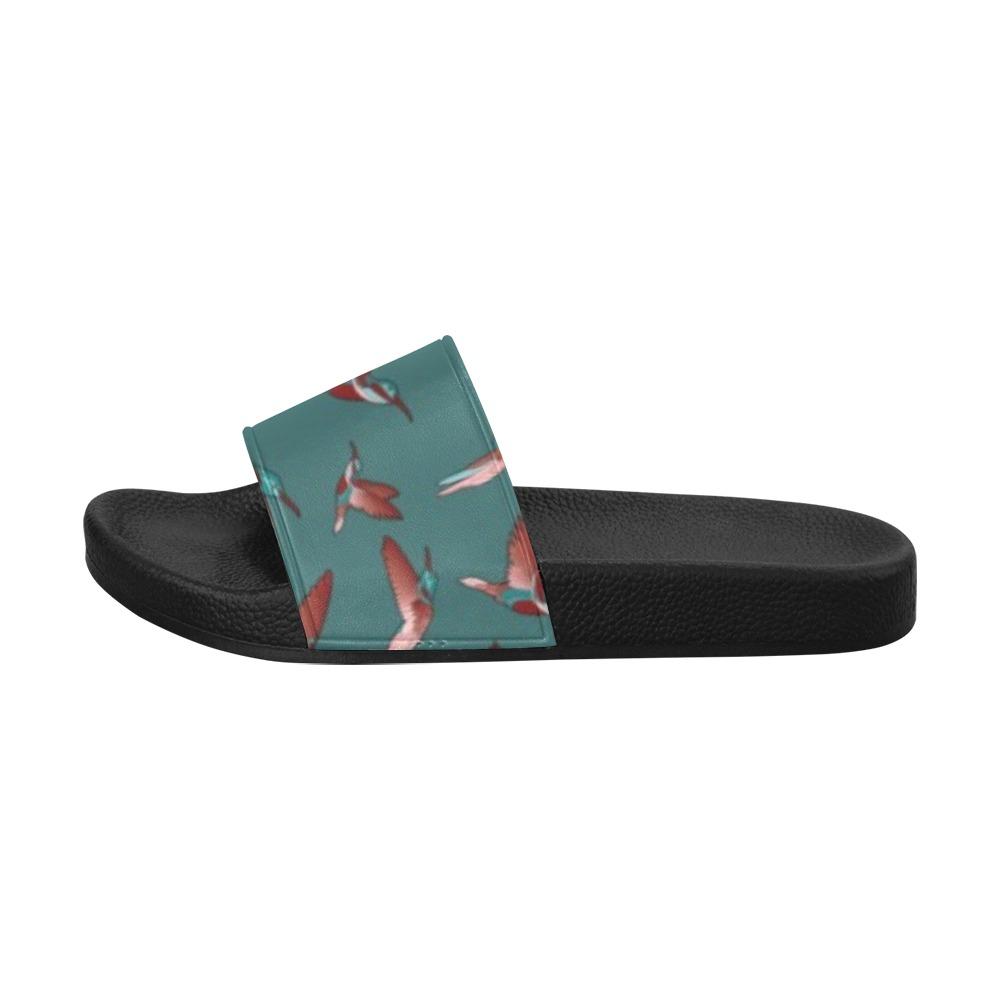 Red Swift Turquoise Men's Slide Sandals (Model 057) Men's Slide Sandals (057) e-joyer 