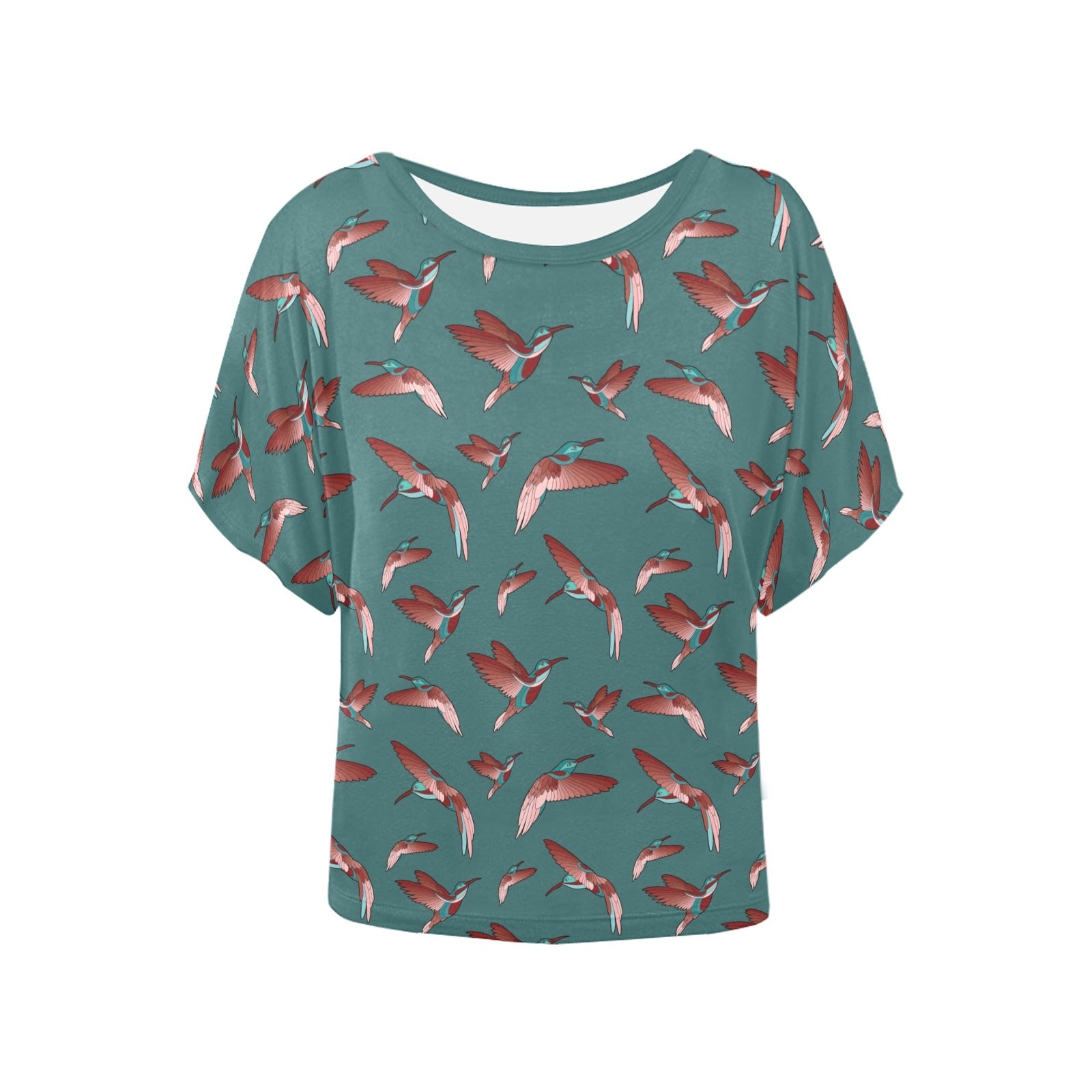 Red Swift Turquoise Women's Batwing-Sleeved Blouse T shirt (Model T44) Women's Batwing-Sleeved Blouse T shirt (T44) e-joyer 