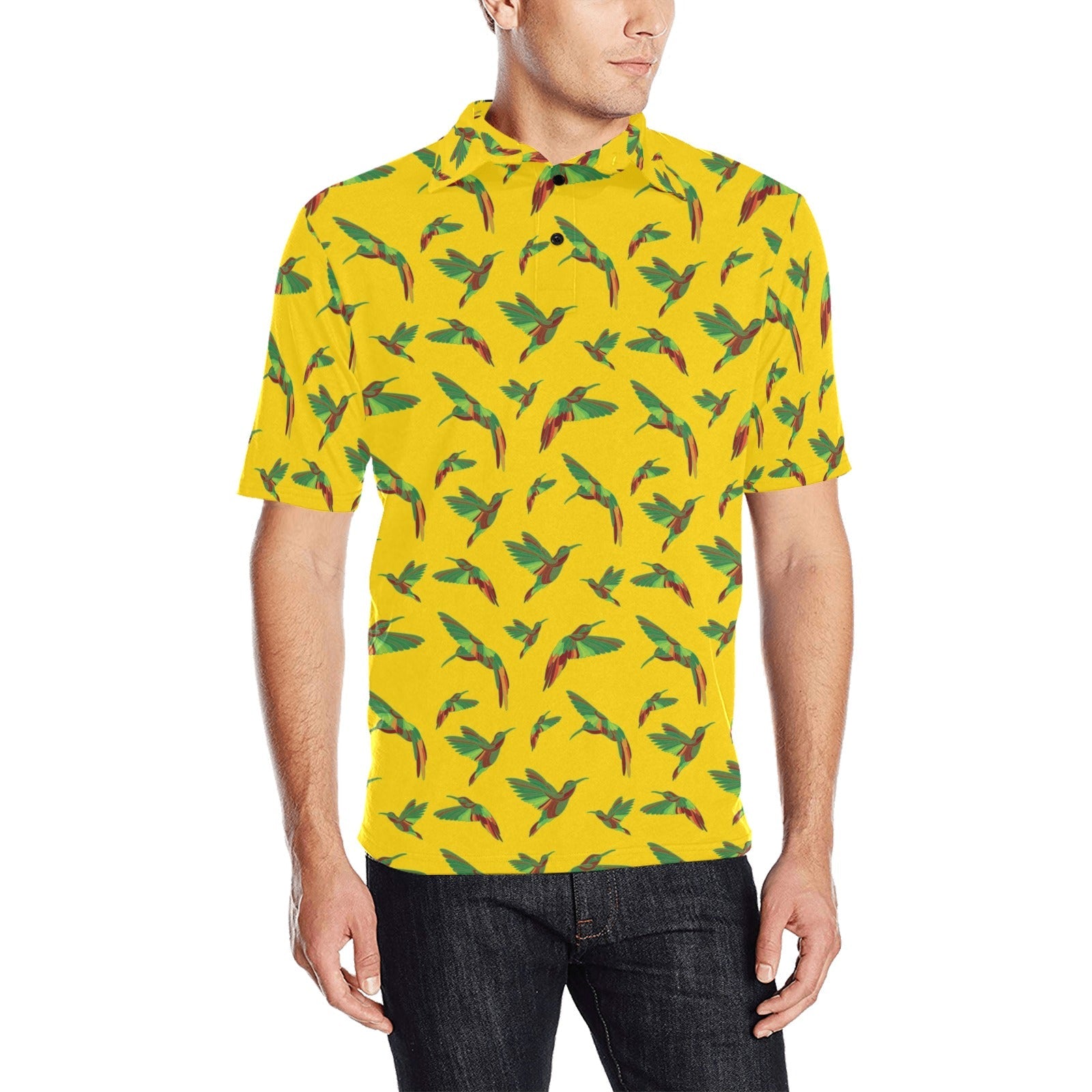 Red Swift Yellow Men's All Over Print Polo Shirt (Model T55) Men's Polo Shirt (Model T55) e-joyer 