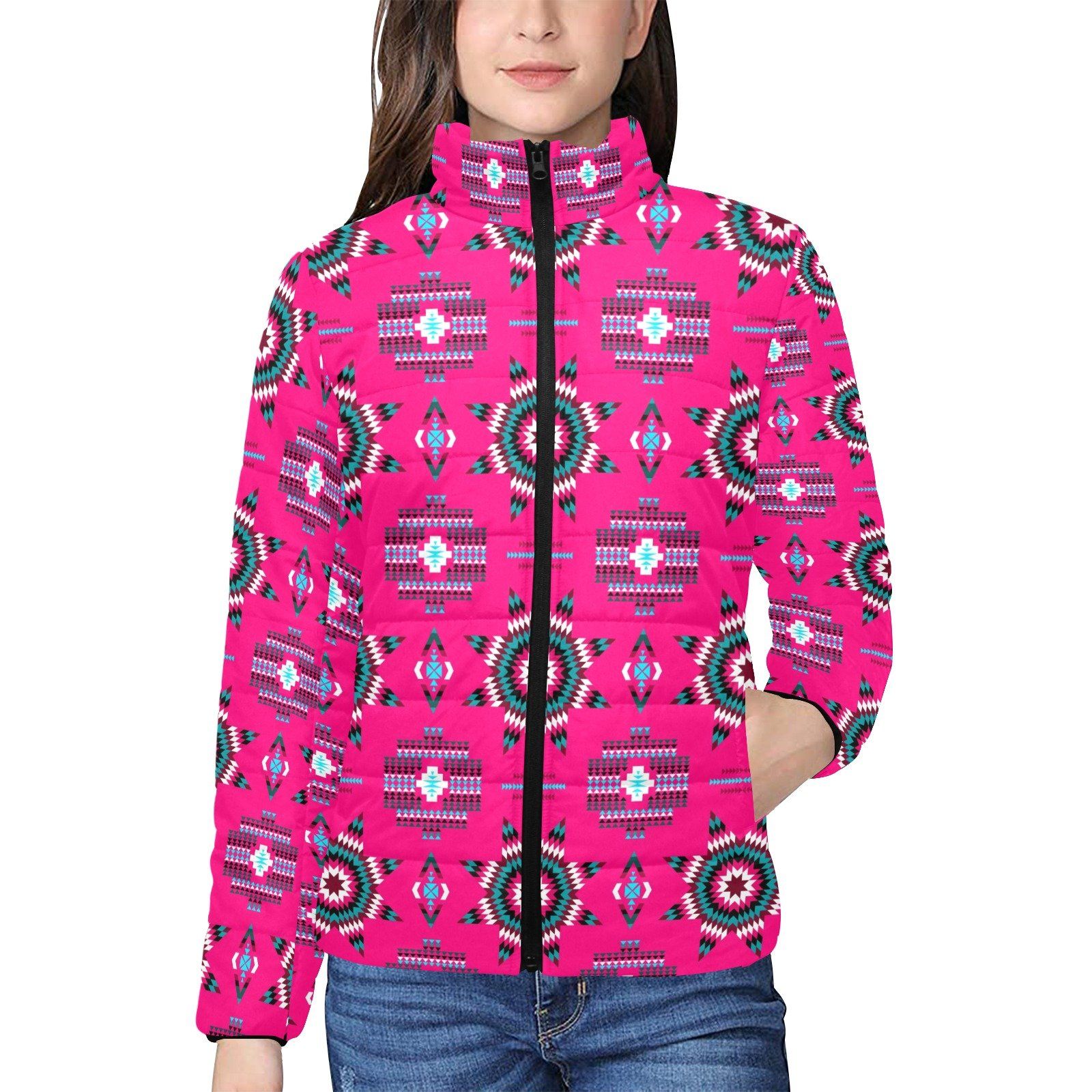 Rising Star Strawberry Moon Women's Stand Collar Padded Jacket (Model H41) jacket e-joyer 