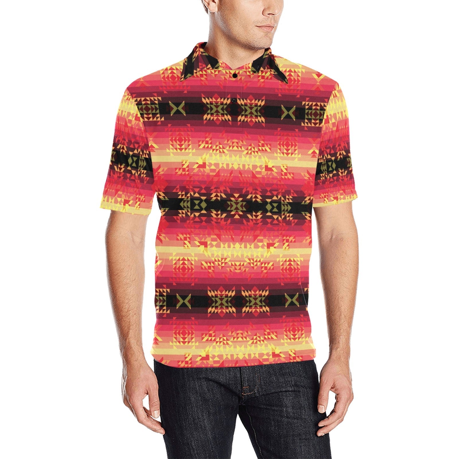 Soleil Fusion Rouge Men's All Over Print Polo Shirt (Model T55) Men's Polo Shirt (Model T55) e-joyer 