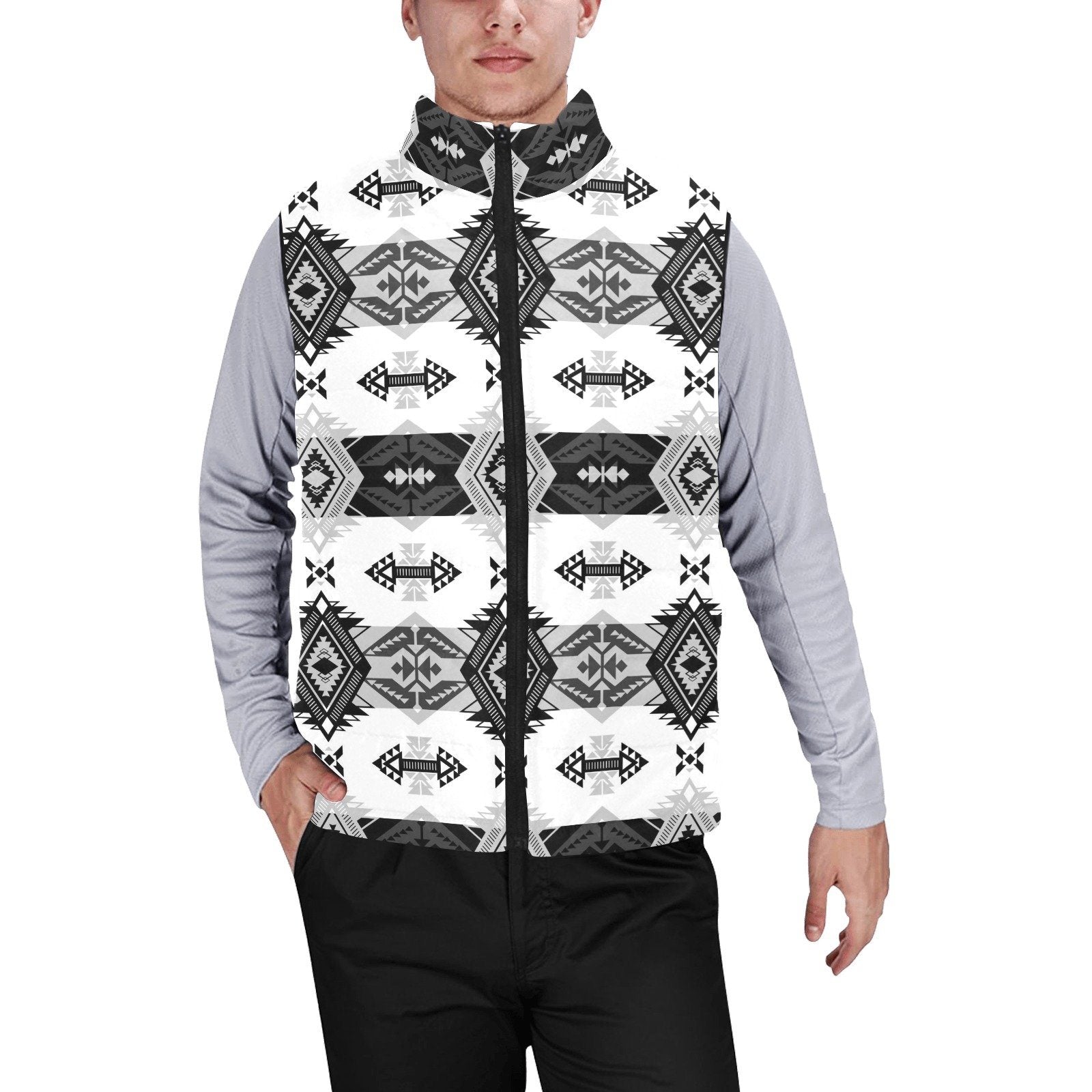 Sovereign Nation Black and White Men's Padded Vest Jacket (Model H44) Men's Padded Vest Jacket (H44) e-joyer 