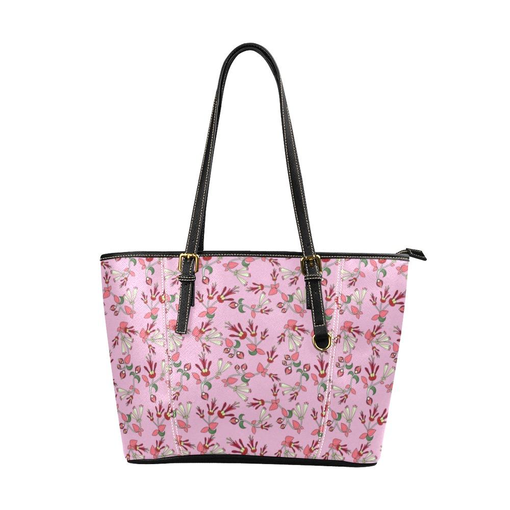 Strawberry Floral Leather Tote Bag/Large (Model 1640) Leather Tote Bag (1640) e-joyer 