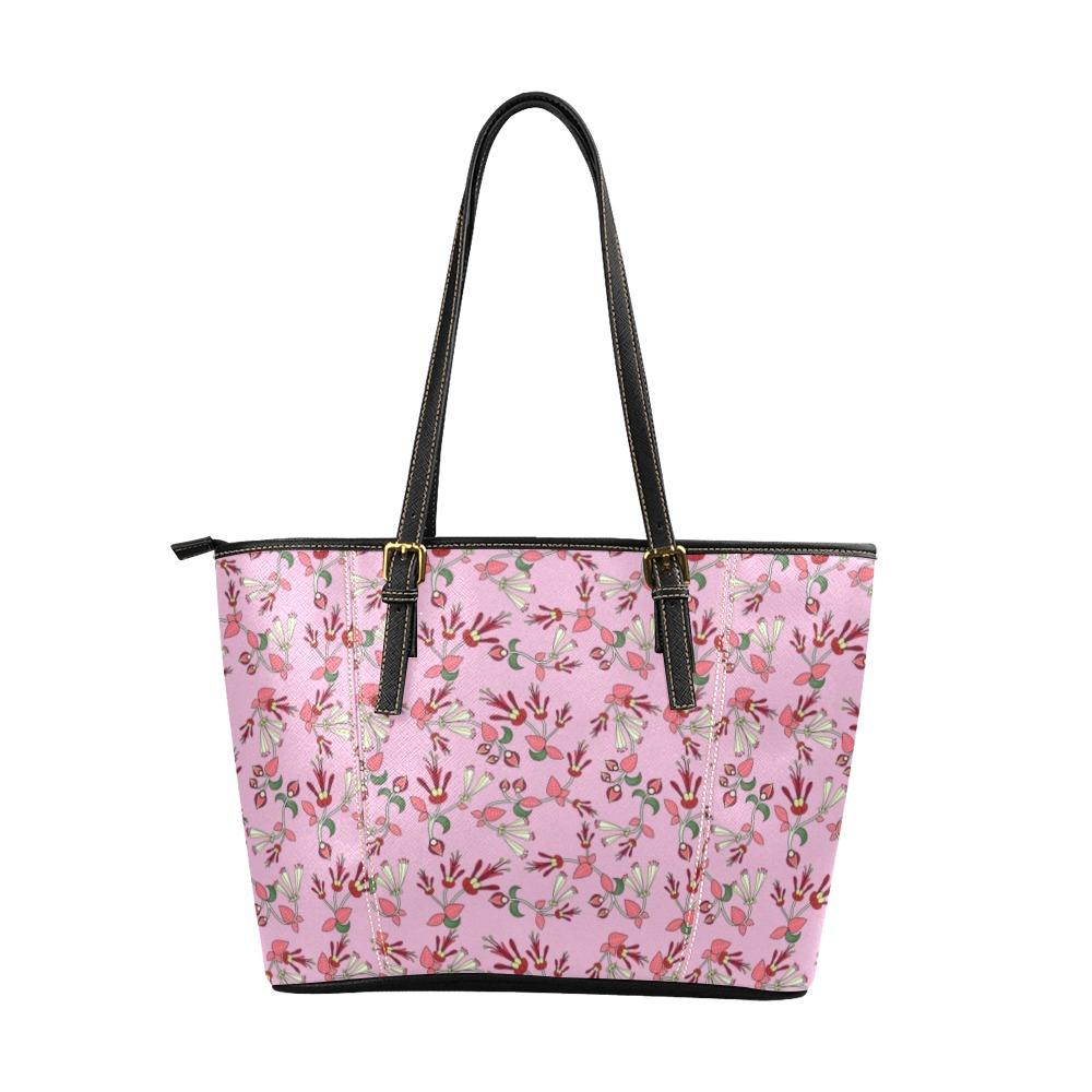 Strawberry Floral Leather Tote Bag/Large (Model 1640) Leather Tote Bag (1640) e-joyer 