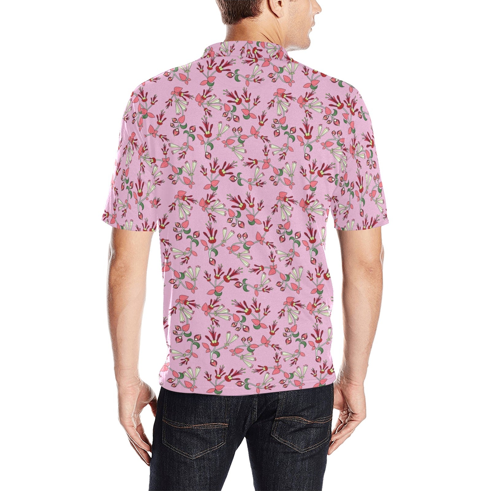 Strawberry Floral Men's All Over Print Polo Shirt (Model T55) Men's Polo Shirt (Model T55) e-joyer 