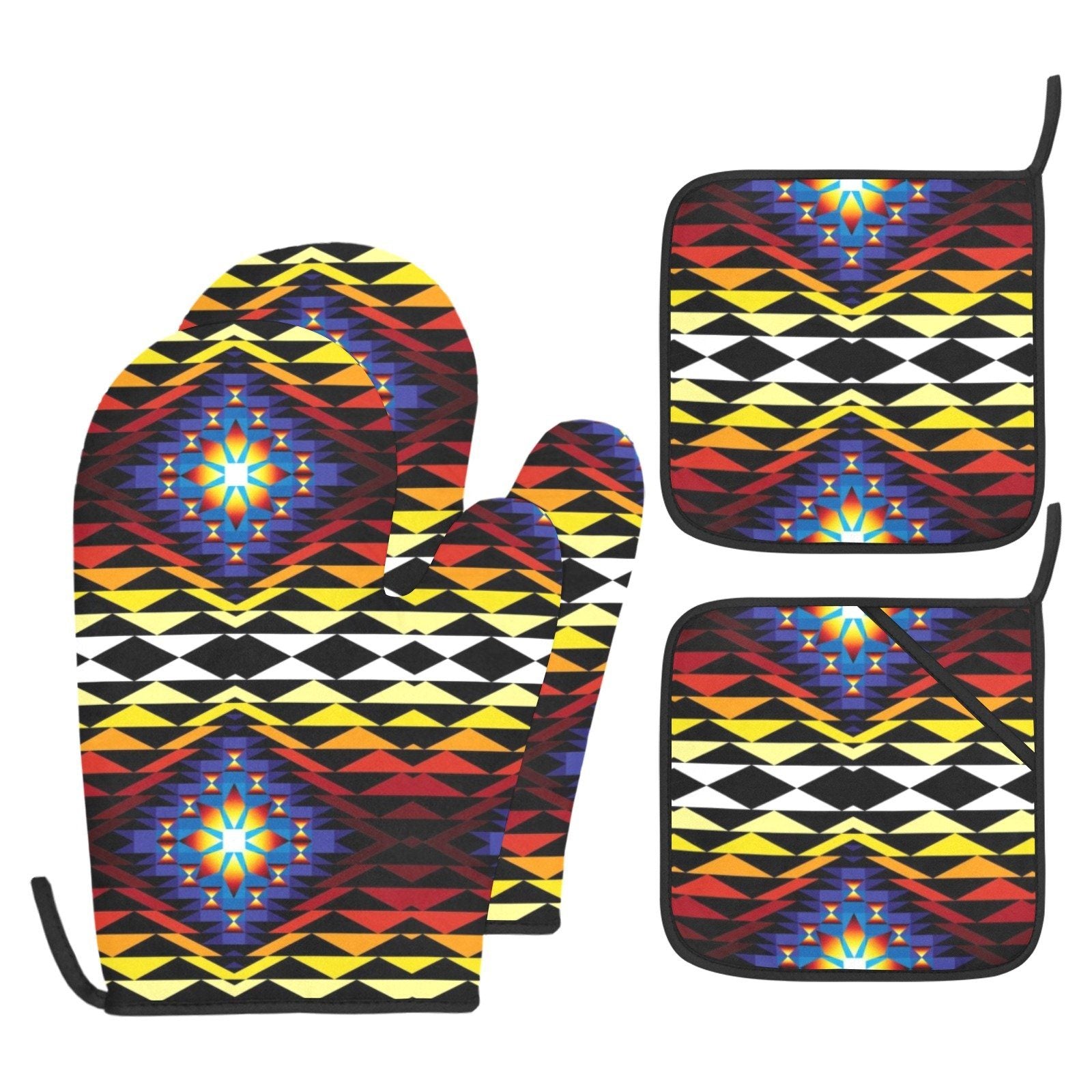 Boho Art Sunset Mountains Oven Mitts and Pot Holders Sets Baking