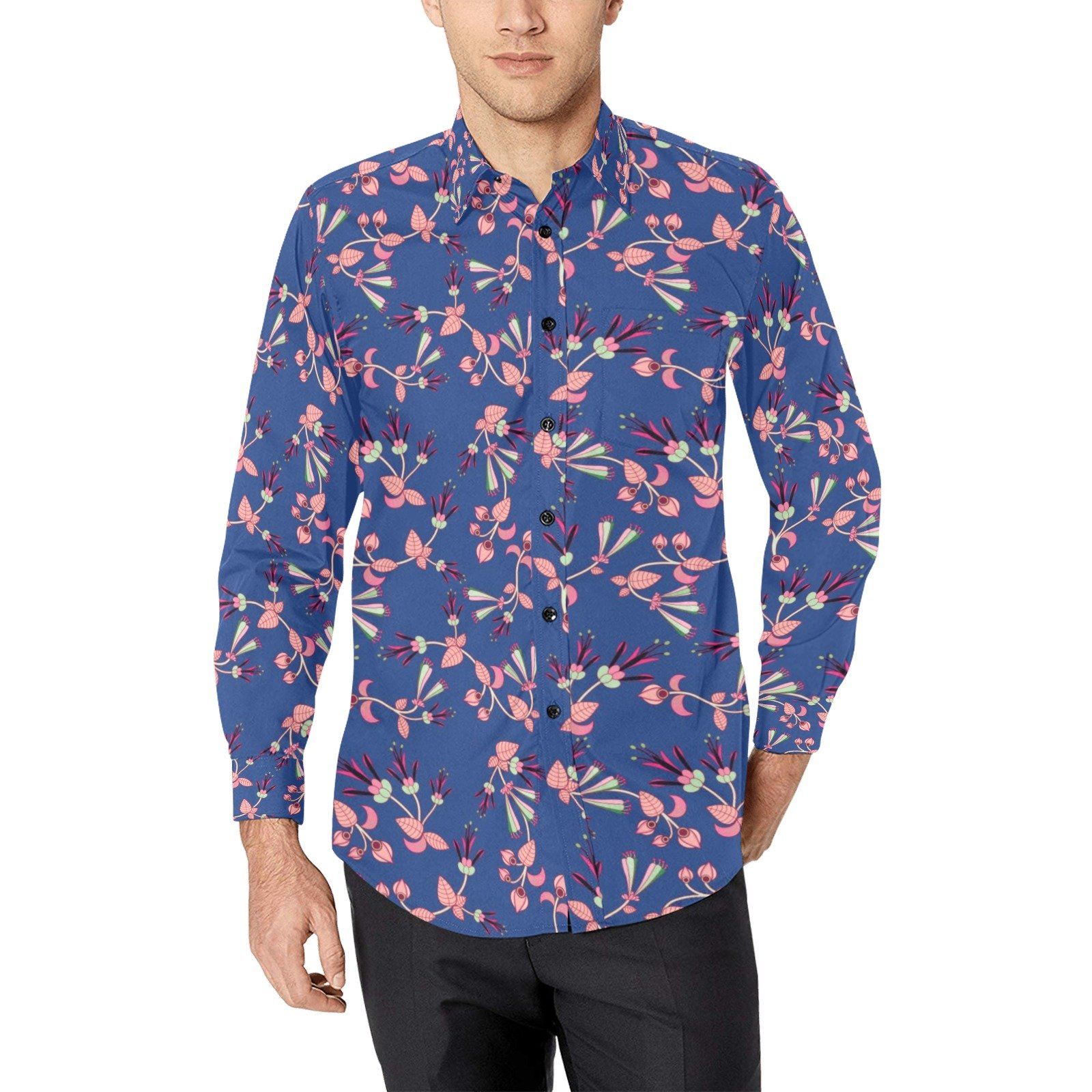 Swift Floral Peach Blue Men's All Over Print Casual Dress Shirt (Model T61) Men's Dress Shirt (T61) e-joyer 