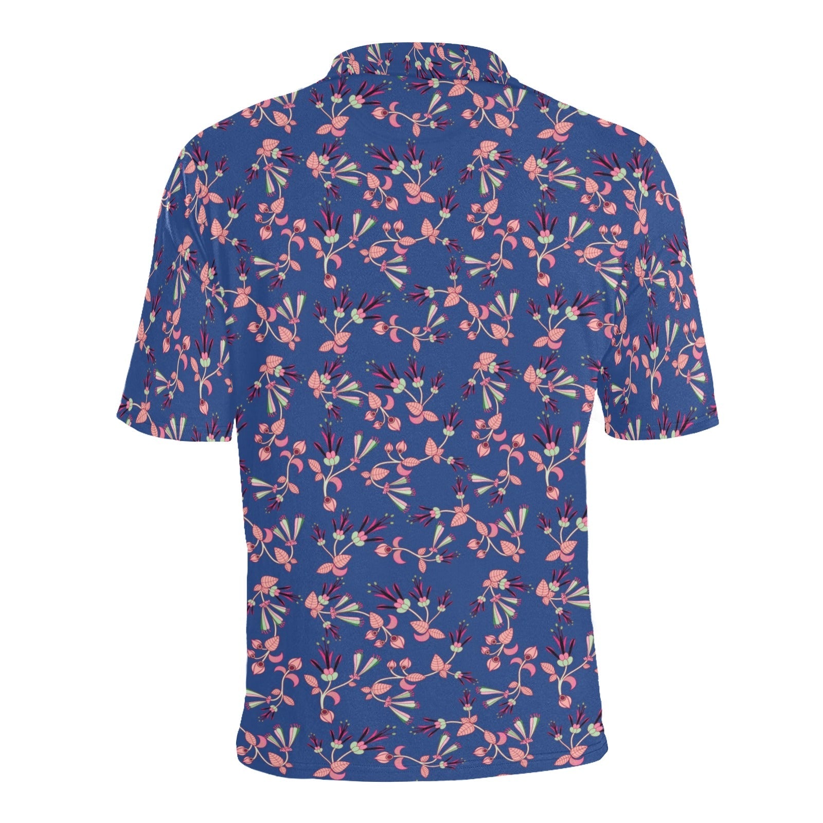 Swift Floral Peach Blue Men's All Over Print Polo Shirt (Model T55) Men's Polo Shirt (Model T55) e-joyer 