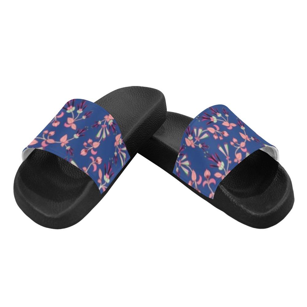 Swift Floral Peach Blue Men's Slide Sandals (Model 057) Men's Slide Sandals (057) e-joyer 