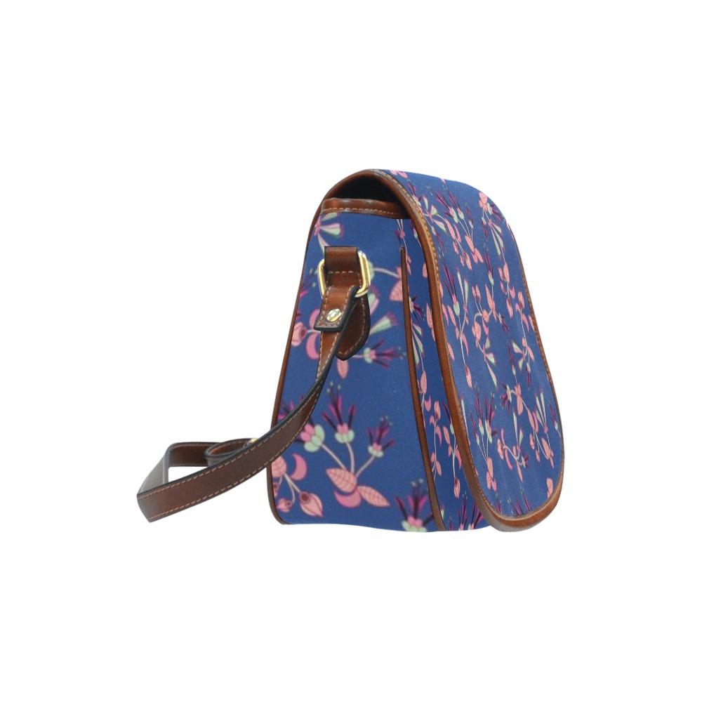 Swift Floral Peach Blue Saddle Bag/Large (Model 1649) Saddle Bag/Large e-joyer 