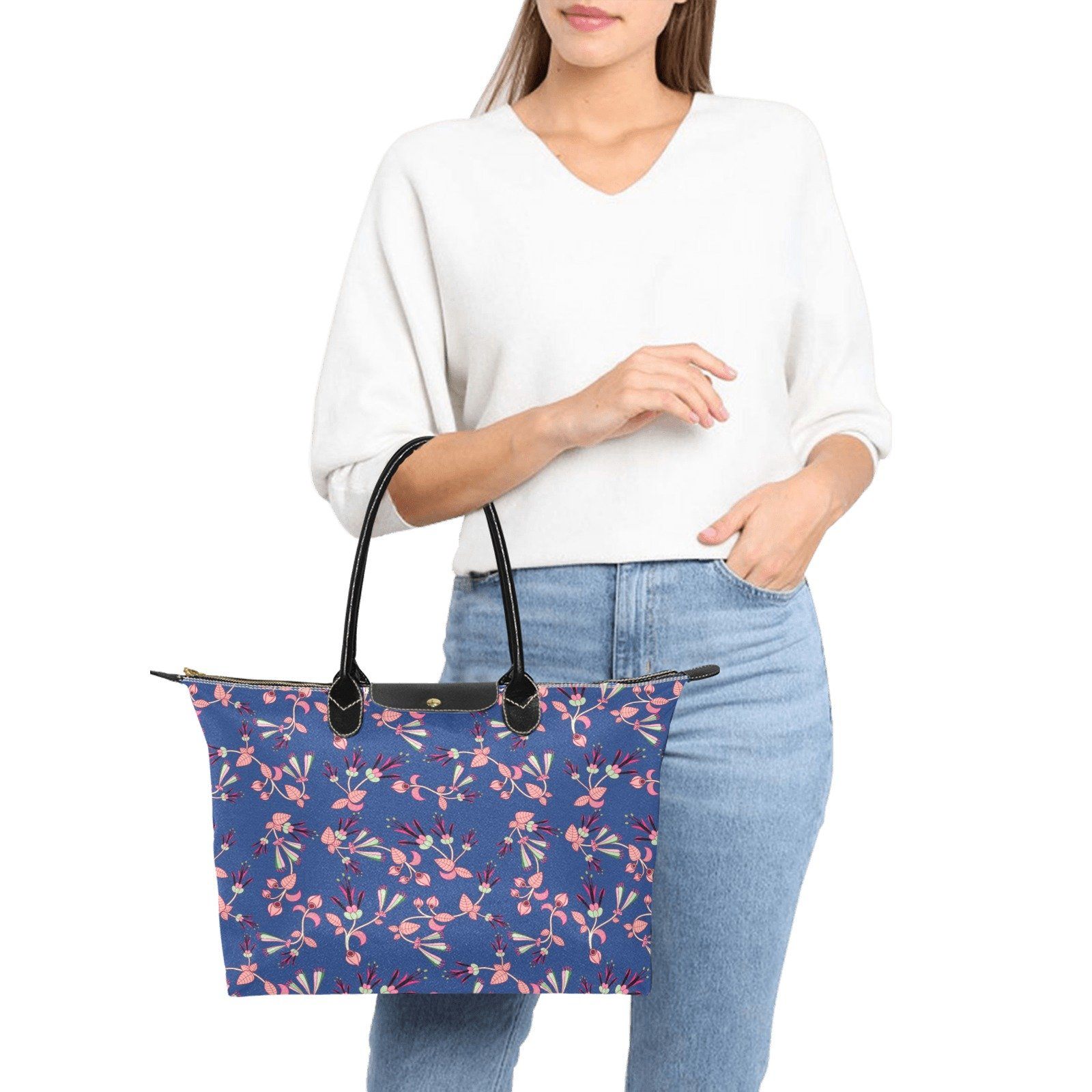 Swift Floral Peach Blue Single-Shoulder Lady Handbag (Model 1714) bag e-joyer 