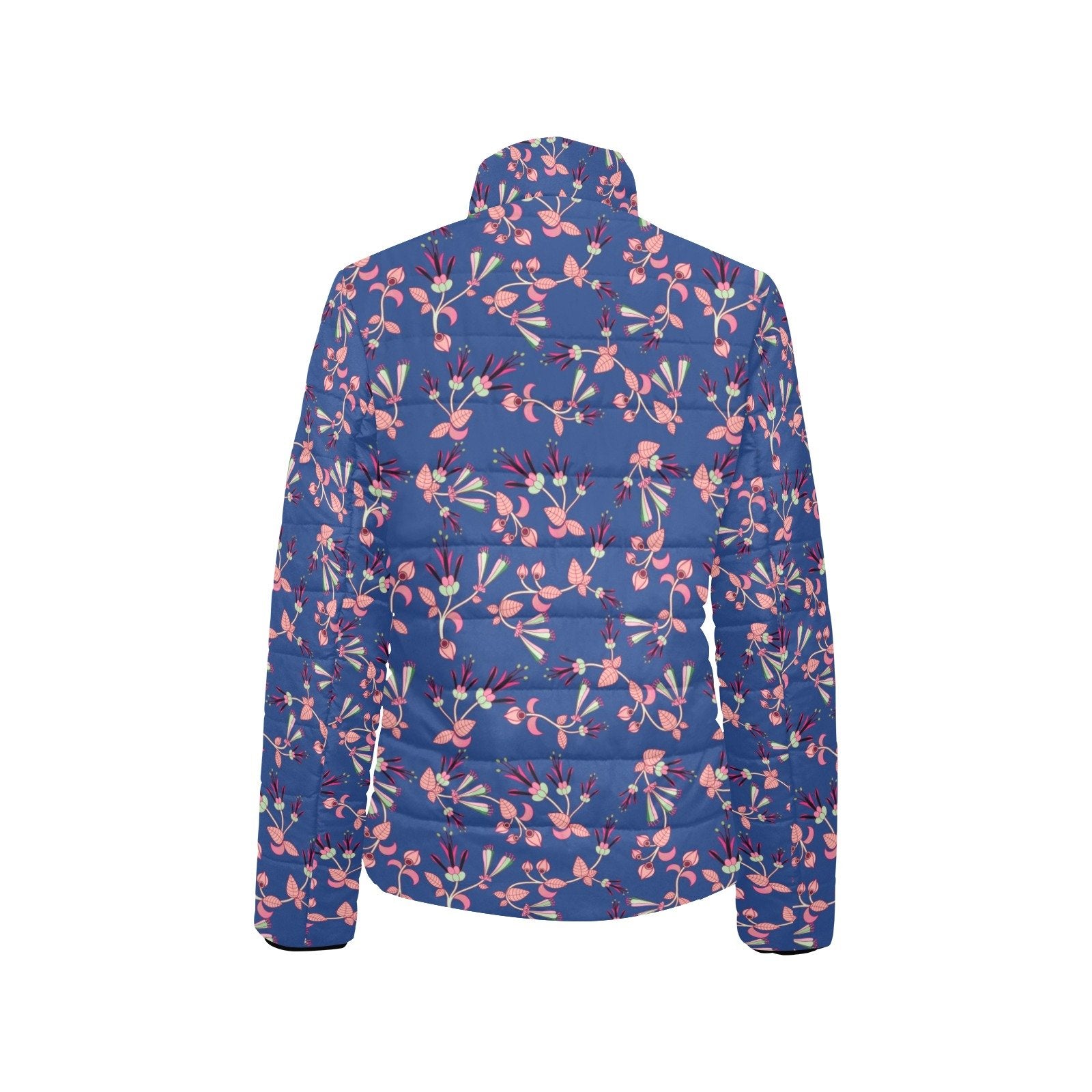 Swift Floral Peach Blue Women's Stand Collar Padded Jacket (Model H41) jacket e-joyer 