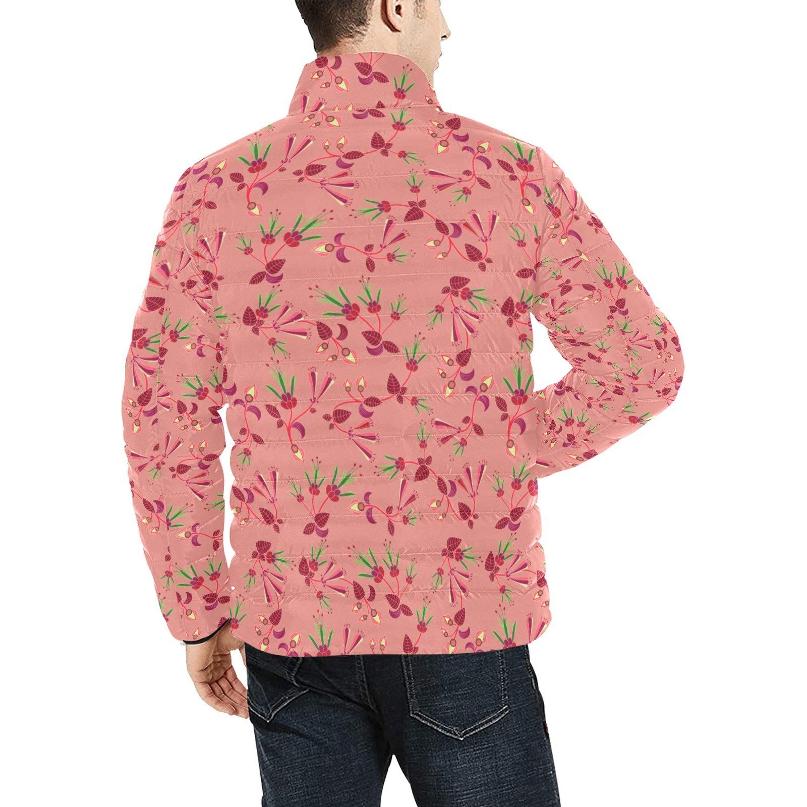Swift Floral Peach Rouge Remix Men's Stand Collar Padded Jacket (Model H41) Men's Stand Collar Padded Jacket (H41) e-joyer 