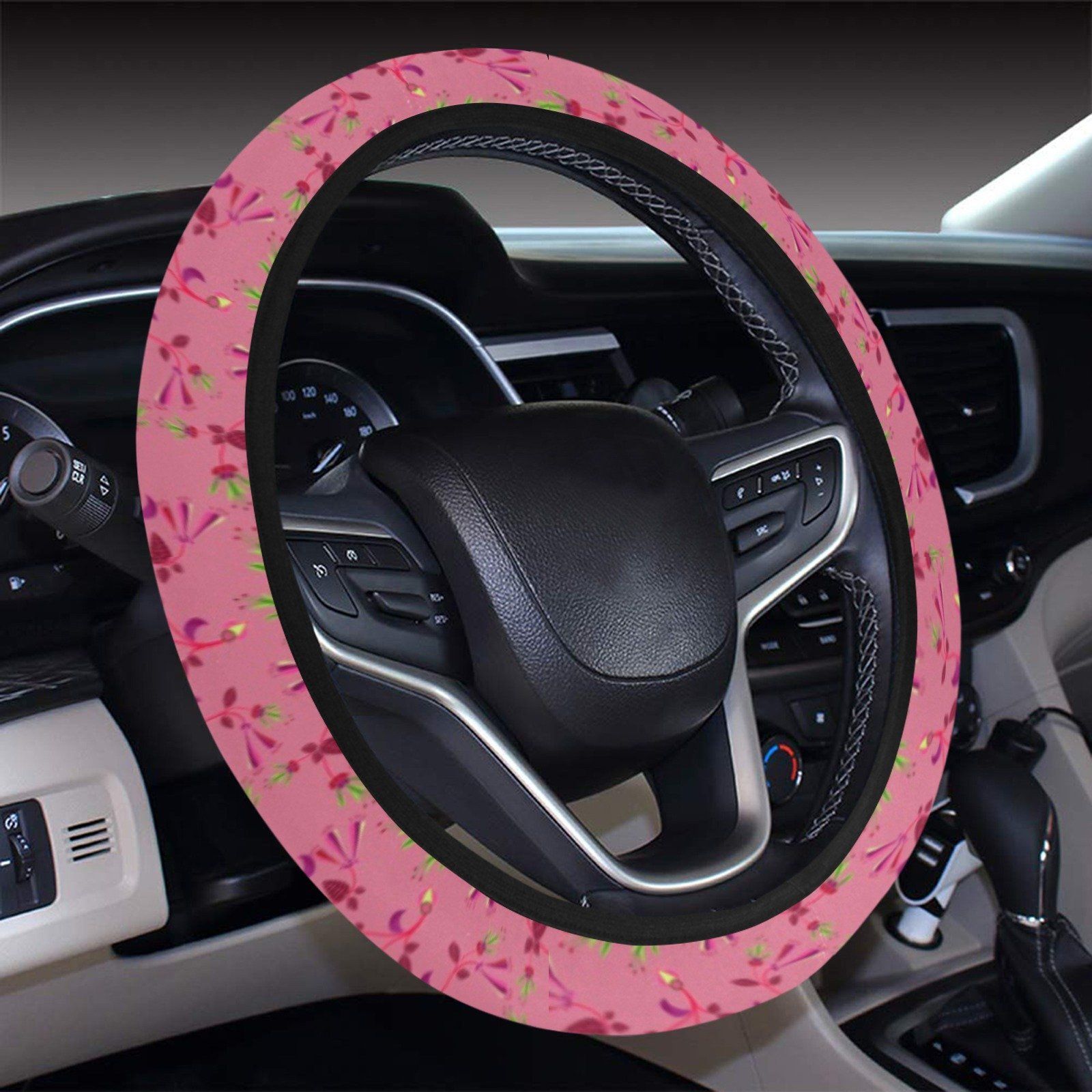 Swift Floral Peach Rouge Remix Steering Wheel Cover with Elastic Edge Steering Wheel Cover with Elastic Edge e-joyer 