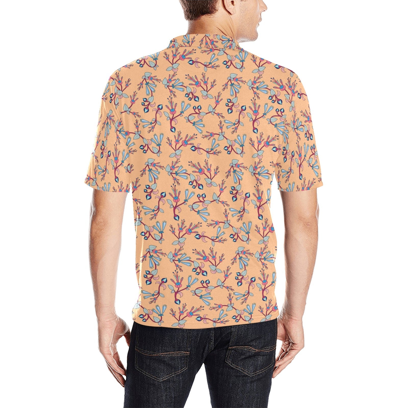 Swift Floral Peache Men's All Over Print Polo Shirt (Model T55) Men's Polo Shirt (Model T55) e-joyer 