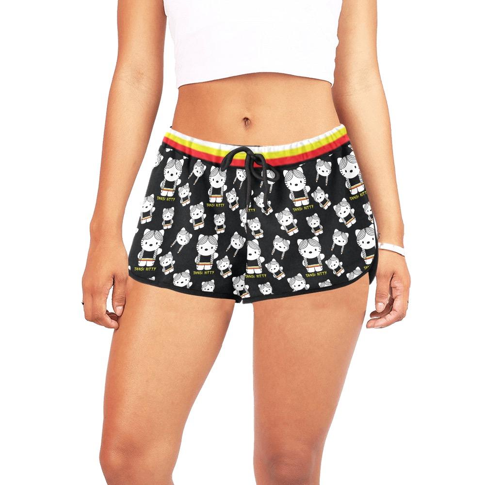 Tansi Kitty Medicine Band Type Black Women's All Over Print Relaxed Shorts (Model L19) Women's All Over Print Relaxed Shorts (L19) e-joyer 