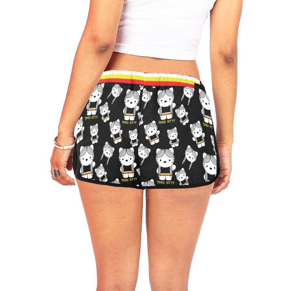 Tansi Kitty Medicine Band Type Black Women's All Over Print Relaxed Shorts (Model L19) Women's All Over Print Relaxed Shorts (L19) e-joyer 