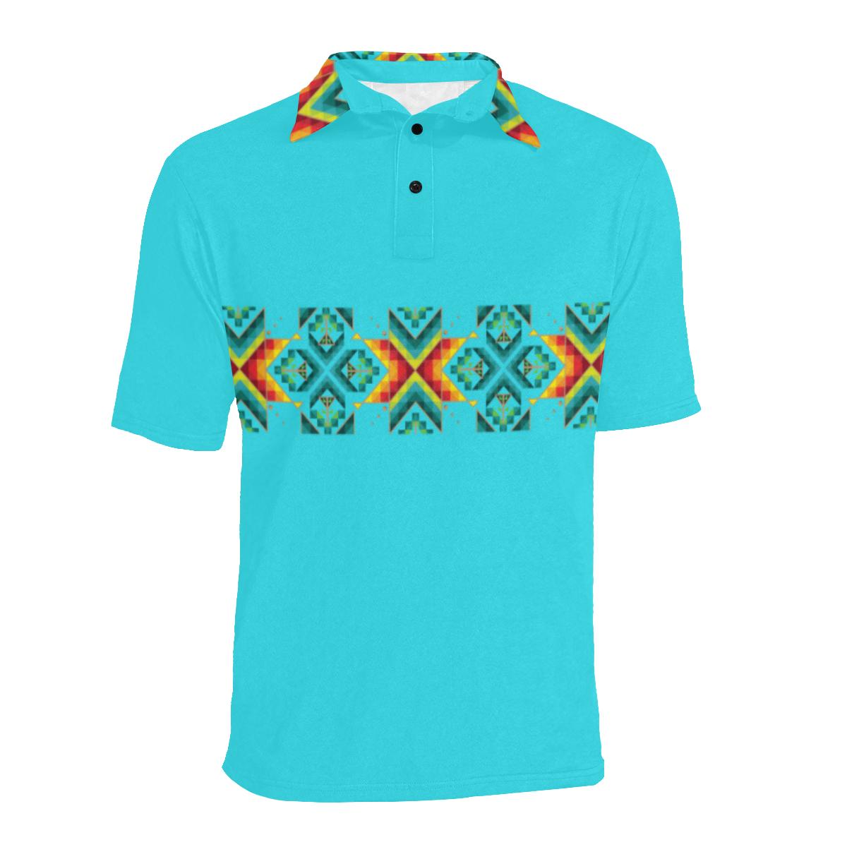 Turquoise Blanket Strip - I Men's All Over Print Polo Shirt (Model T55) Men's Polo Shirt (Model T55) e-joyer 