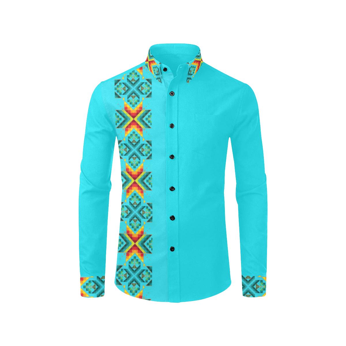Turquoise Blanket Strip Men's All Over Print Casual Dress Shirt (Model T61) Men's Dress Shirt (T61) e-joyer 