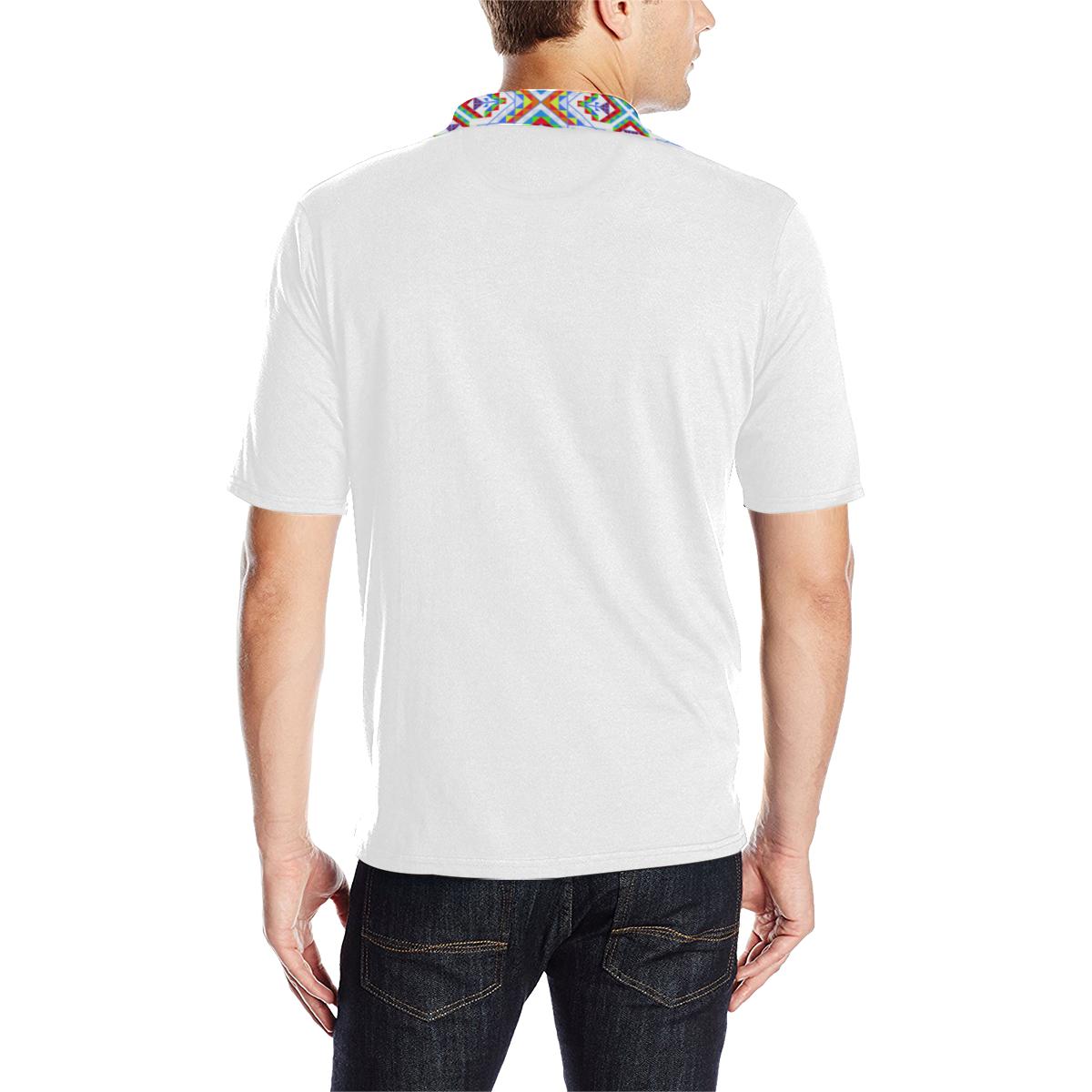 White on White Blanket Strip Men's All Over Print Polo Shirt (Model T55) Men's Polo Shirt (Model T55) e-joyer 