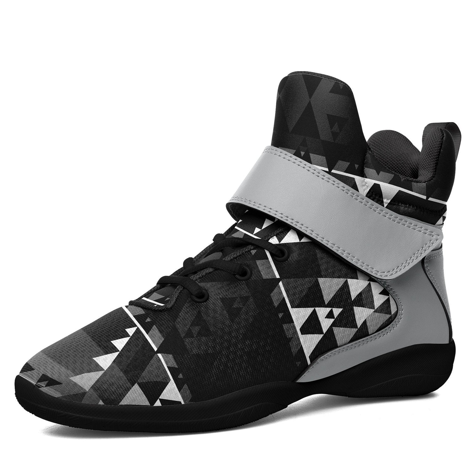 Writing on Stone Black and White Kid's Ipottaa Basketball / Sport High Top Shoes 49 Dzine US Child 12.5 / EUR 30 Black Sole with Gray Strap 