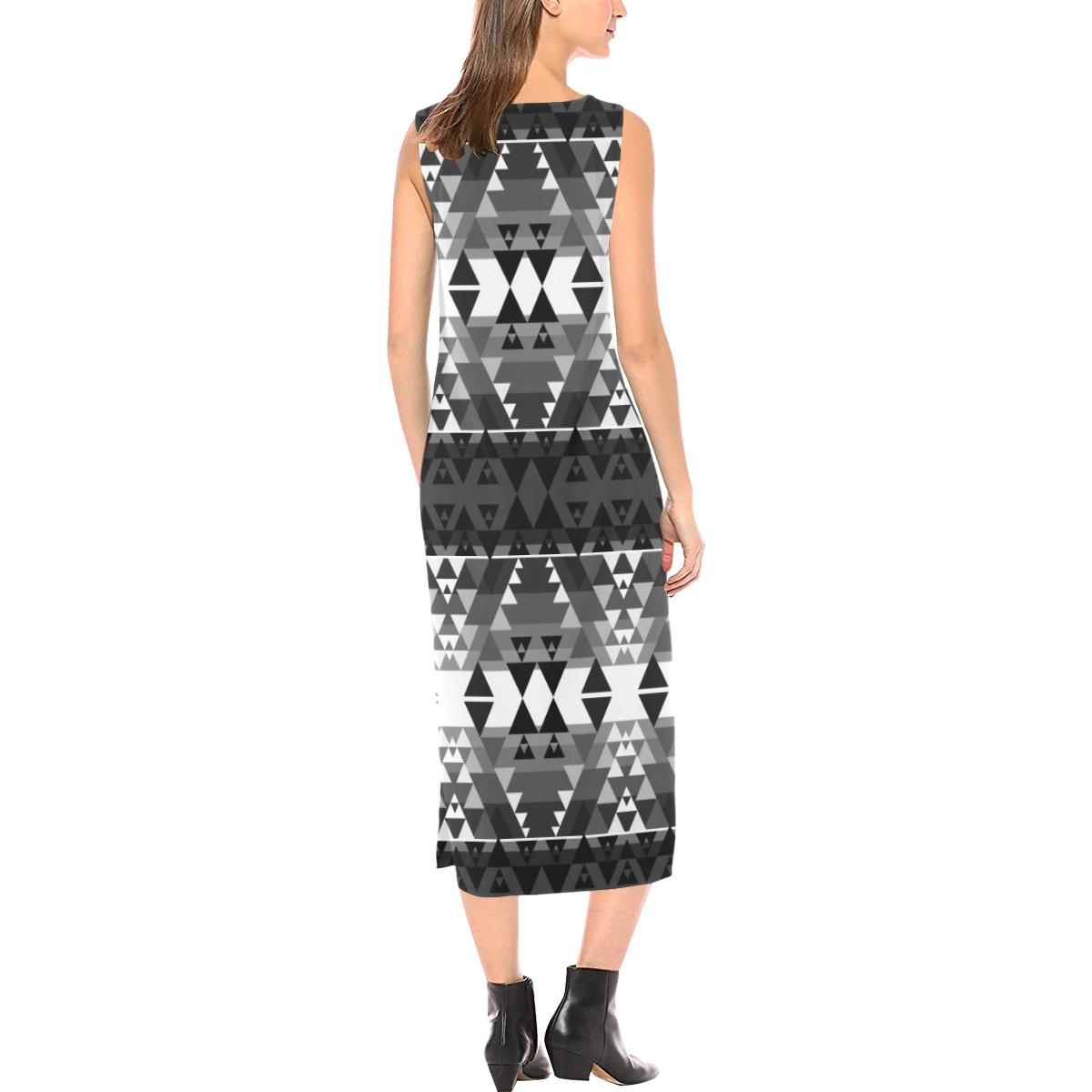 Writing on Stone Black and White Phaedra Sleeveless Open Fork Long Dress (Model D08) Phaedra Sleeveless Open Fork Long Dress (D08) e-joyer 