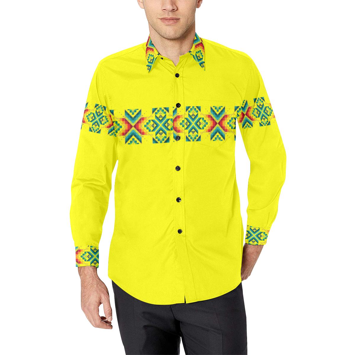 Yellow Blanket Strip-1 Men's All Over Print Casual Dress Shirt (Model T61) Men's Dress Shirt (T61) e-joyer 