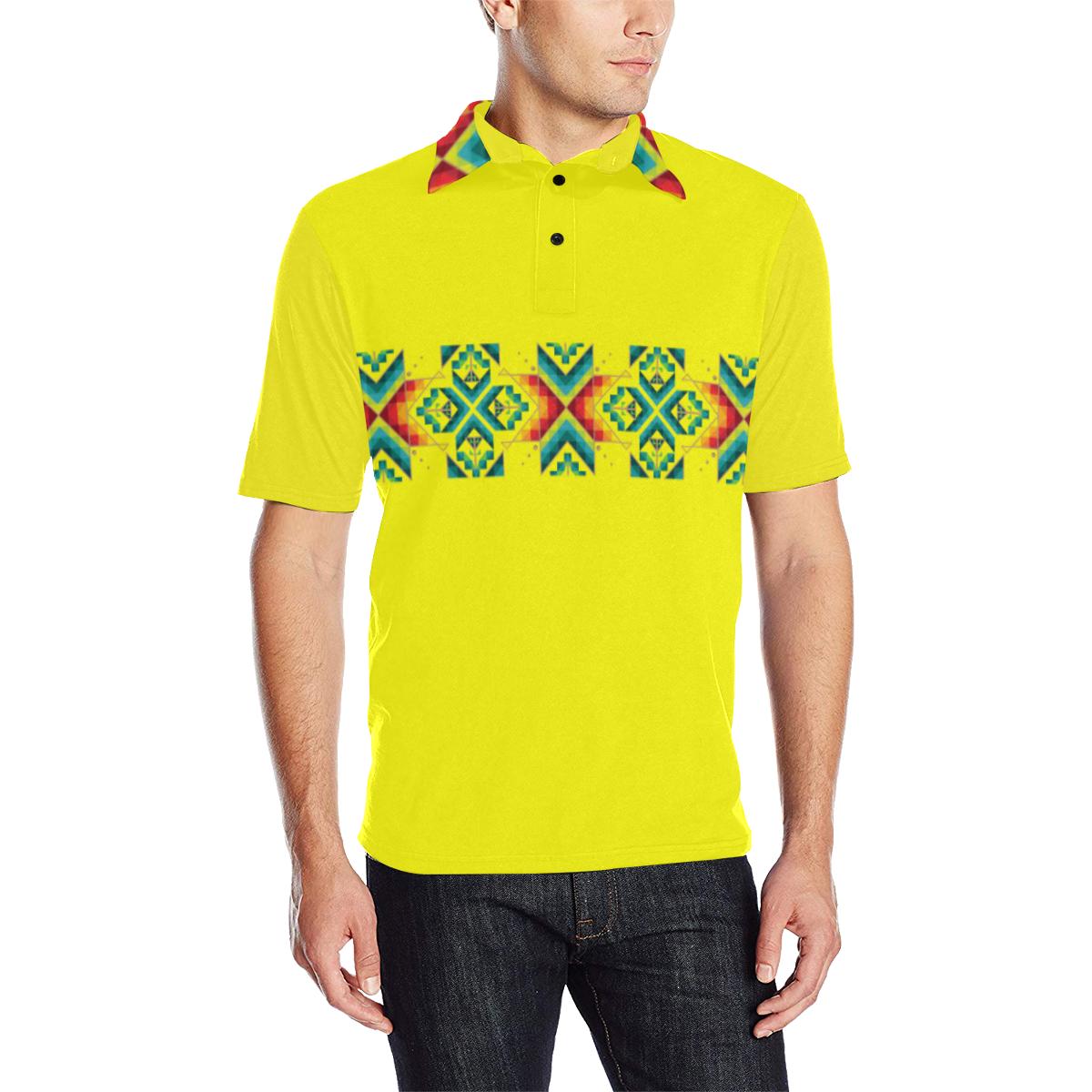 Yellow Blanket Strip - I Men's All Over Print Polo Shirt (Model T55) Men's Polo Shirt (Model T55) e-joyer 